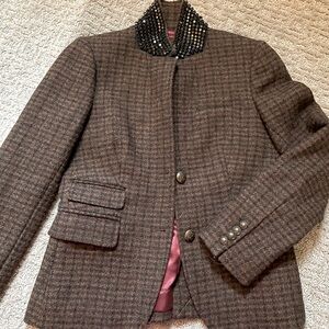 J Crew 4 Regent School Boy jewelled collar houndstooth blazer